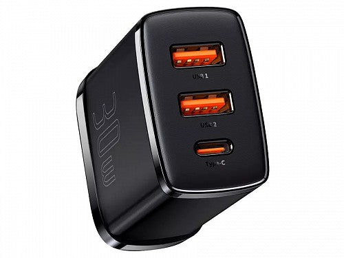 Baseus Charger Wall 30W USB-C/2xUSB-A UK Black