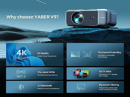 Yaber V9 Full HD LED Projector WiFi6/BT 500 Ansi