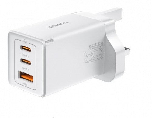 Baseus Charger Wall 65W USB-Cx2/USB-A UK+100W USB-C Cable White