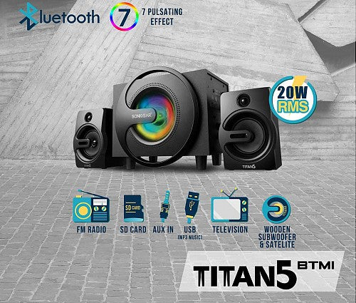 SonicGear Titan5 2.1 PC Speakers BT/USB/FM/LED 40W