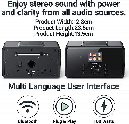 Majority Radio BARD 2.1 4'' Speakers 5'' Sub FM,USB,Aux,Spotify,BT,Alarm Black