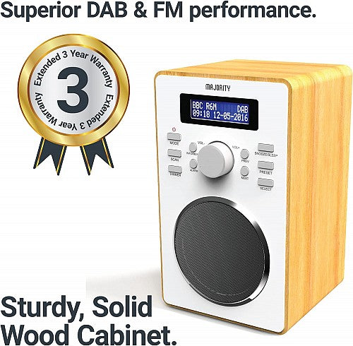 Majority Radio BARTON Digital FM,LED Display,Dual Alarms,Snooze Oak