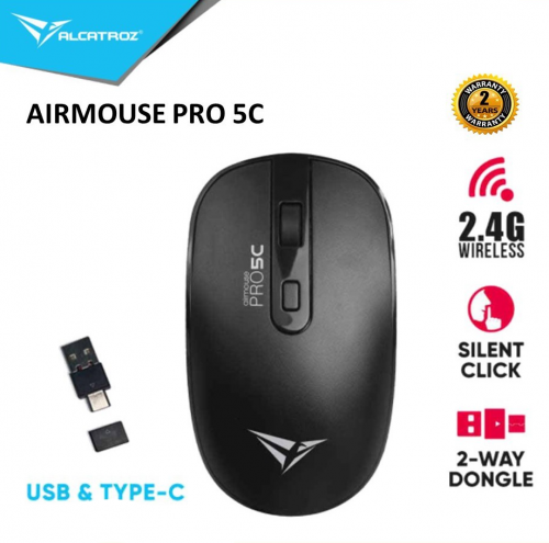 Alcatroz Airmouse Pro 5C Wireless Silent Mouse USB-A & USB-C dongle Black