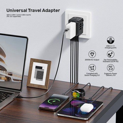 Unitek Charge Wall 35W Travel Adapter 2xUSBC+3xUSBA Black P1121A