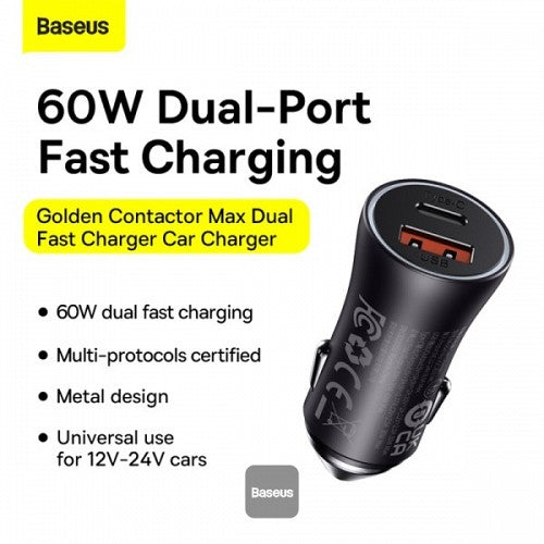 Baseus Car Charger U+C 60W Golden Contactor Max Dark Gray