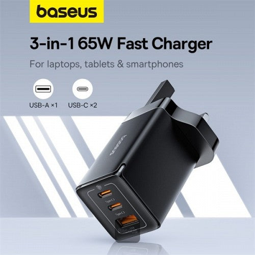 Baseus Charger Wall 65W USB-Cx2/USB-A UK+100W USB-C Cable Black