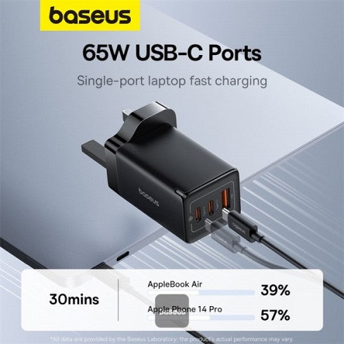 Baseus Charger Wall 65W USB-Cx2/USB-A UK+100W USB-C Cable Black