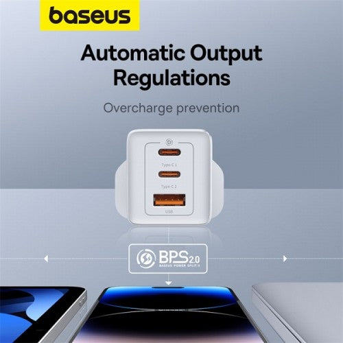 Baseus Charger Wall 65W USB-Cx2/USB-A UK+100W USB-C Cable White