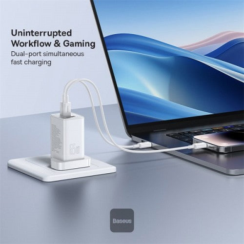 Baseus Charger Wall 65W USB-Cx2/USB-A UK+100W USB-C Cable White