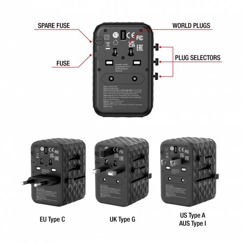 Verbatim Charger Travel Adapter World to World GAN III 65W 2xC 2xA UTA-05