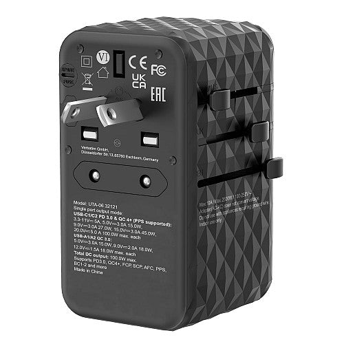 Verbatim Charger Travel Adapter World to World GAN III 100W 2xC 2xA UTA-06