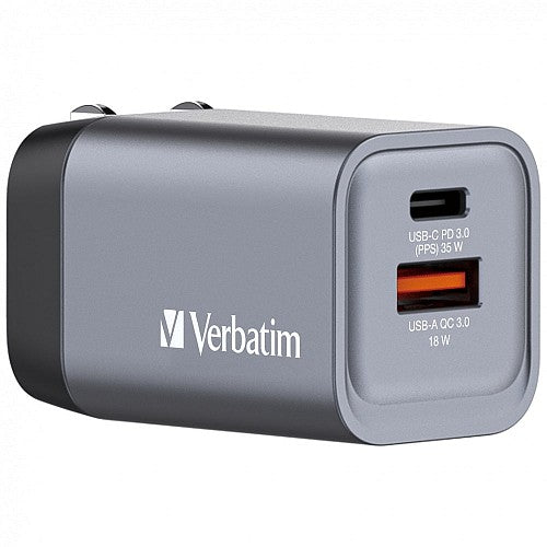 Verbatim Wall GaN Charger 35W USB-C USB-A (UK/EU/US) GNC-35