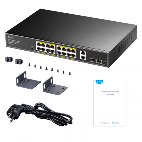 Cudy Switch PoE Gigabit 16PoE + 2GbE + 2SFP Uplink 200W R/M GS1018PS2