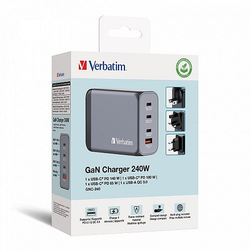 Verbatim GaN Charger 4 Port 240W USB A/C (EU/UK/US) GNC-240