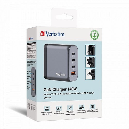 Verbatim GaN Charger 4 Port 140W USB A/C (EU/UK/US) GNC-140