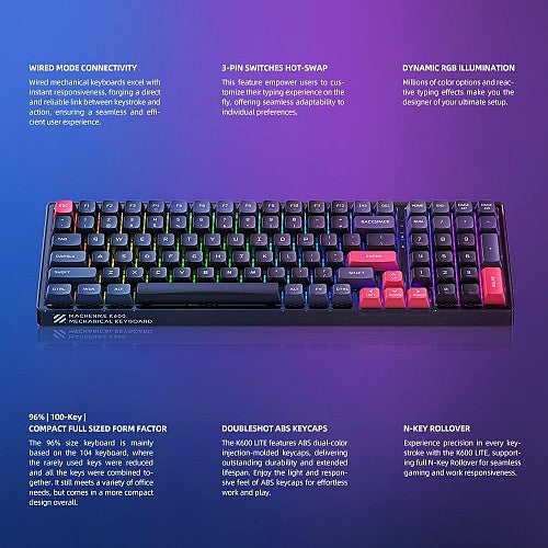 Machenike Wired Gaming Keyboard K600-B100 LITE Red Switch