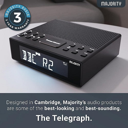 Majority Radio KNAPWELL Bedside Clock Dual Alarm FM,BT,USB Charging