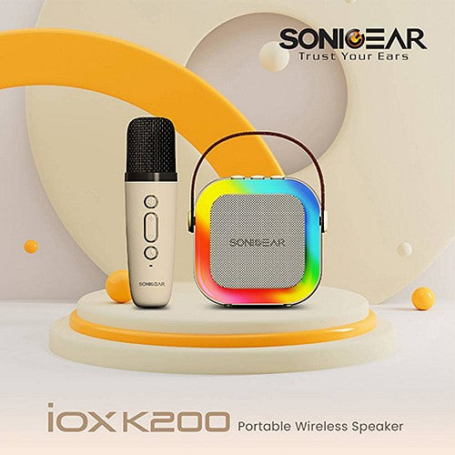 SonicGear IOX K200 Karaoke Portable Speaker BT & Wireless Mic Pink