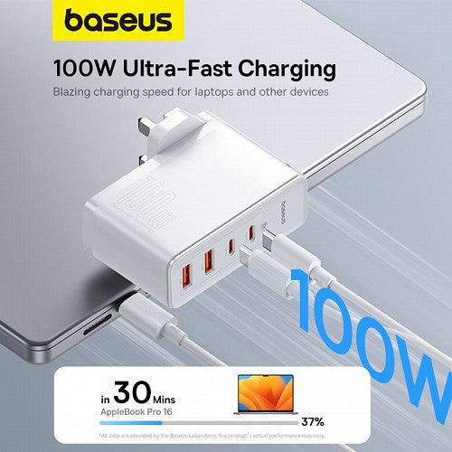 Baseus Charger Wall 100W USB-Cx2/USB-Ax2 UK+100W USB-C Cable White