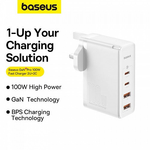 Baseus Charger Wall 100W USB-Cx2/USB-Ax2 UK+100W USB-C Cable White