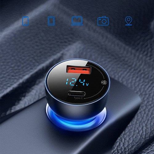 Baseus Car Charger 65W QC Digital Display Dual USB