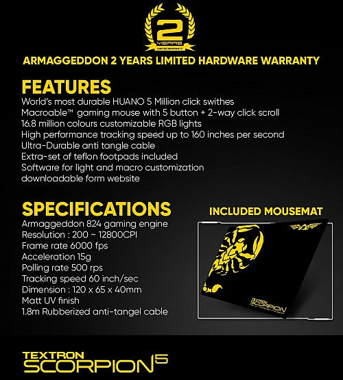 Armaggeddon Scorpion 5 Pro-Gaming Mouse with Free Mousepad