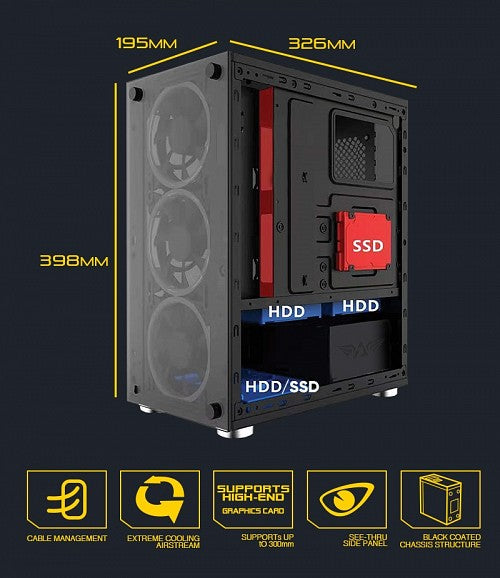 Armaggeddon Nimitz TR-1100 Micro ATX Case with PSU & 3x Blue Fans