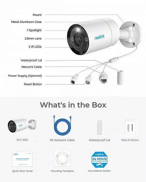 Reolink POE IP Bullet Camera 12MP Fixed RLC-1212A