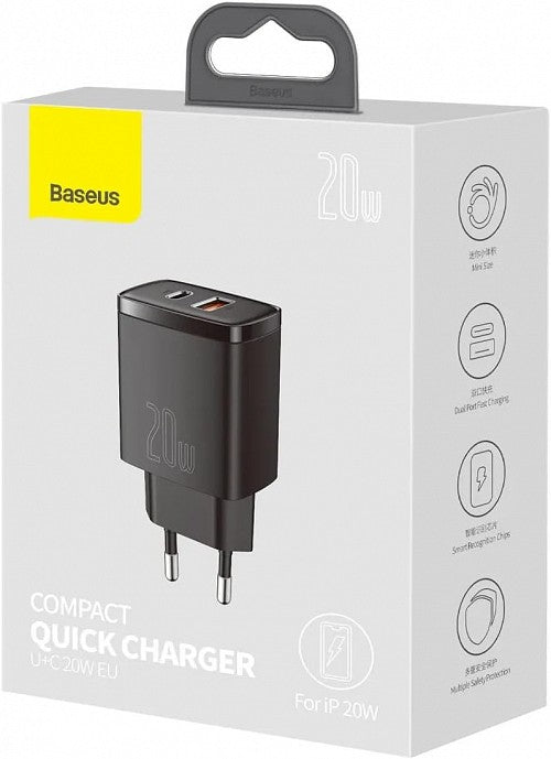 Baseus Charger Wall 20W USB-C/USB-A EU Black