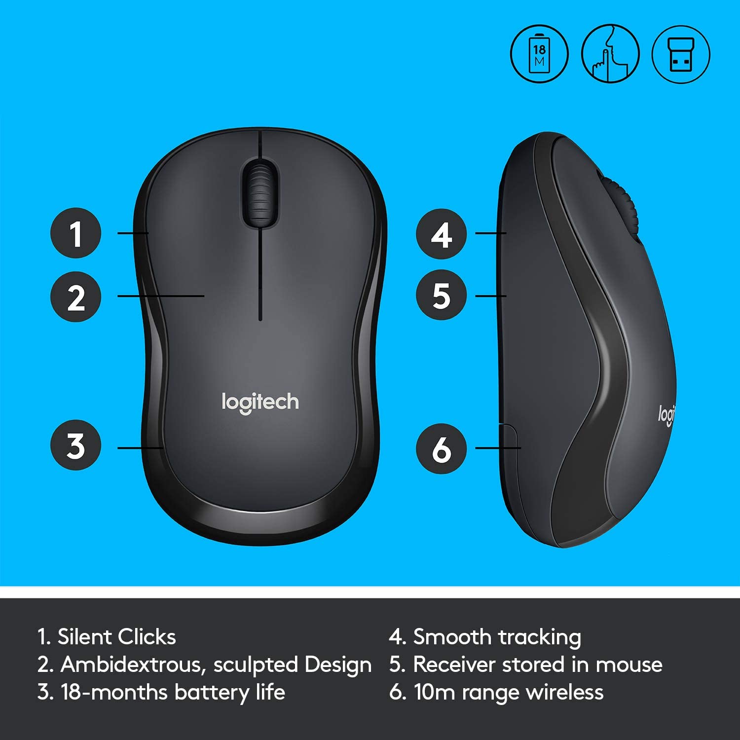 LOGITECH MOUSE WIRELESS SILENT M220 BLACK